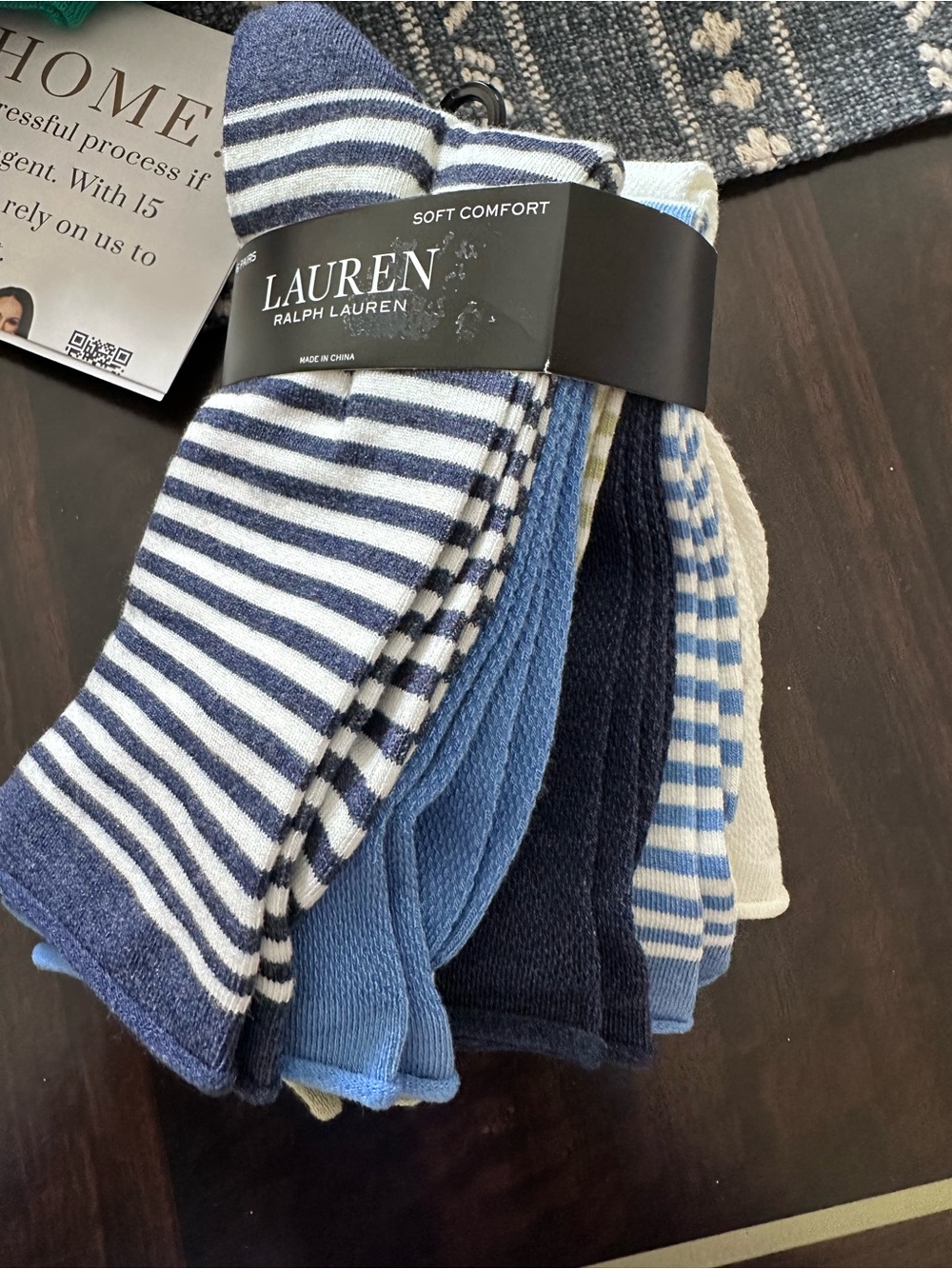 Lauren Ralph Lauren Men's Blue & White Mixed Stripe Crew Sock Pack